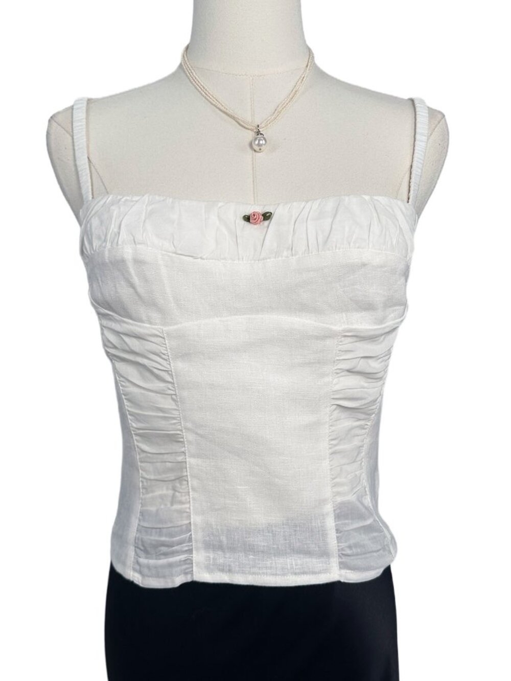 Reformation Emery Linen Top White Rosette Milkmaid Clean Girl Cami 4